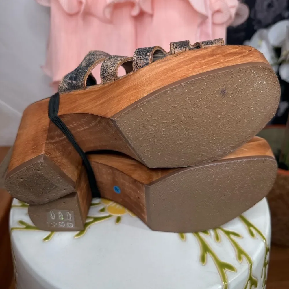 BED|STU Fontella Distressed Black and Brown Platform Sandals
